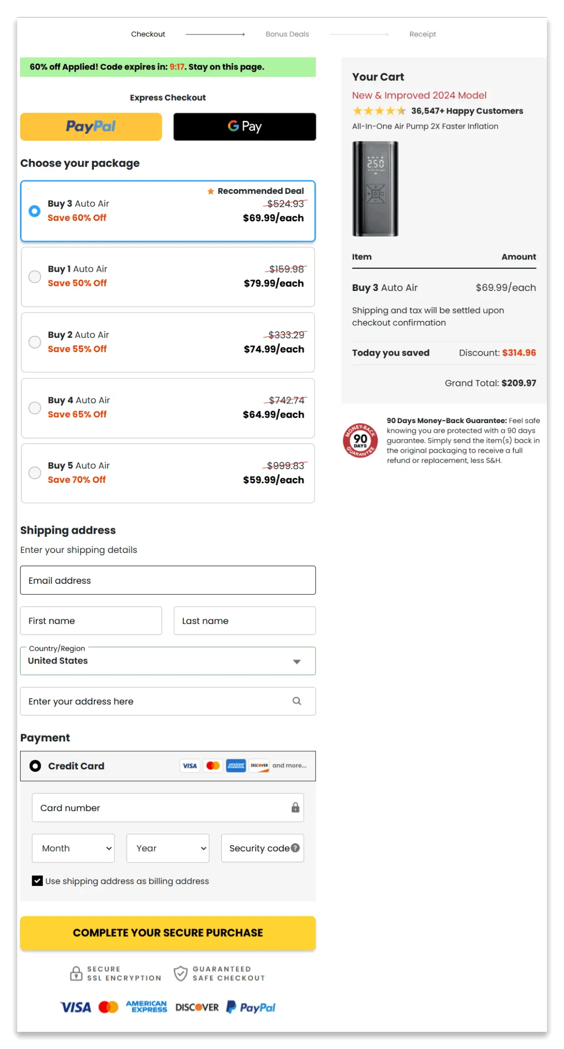Auto Air Pump secure checkout page